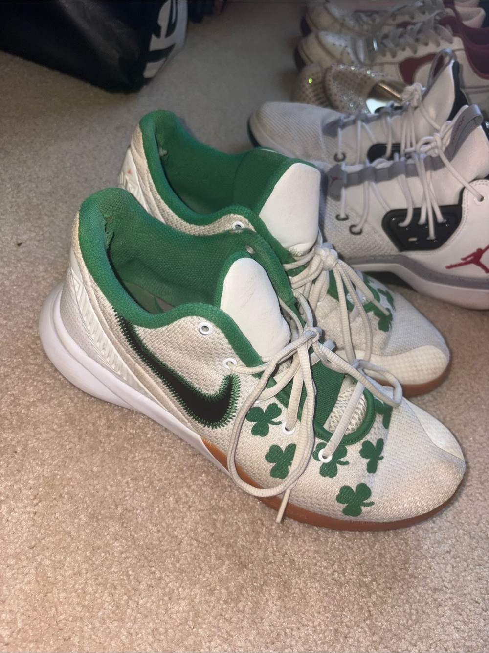 Nike White & Green Shamrock Basketball Shoes